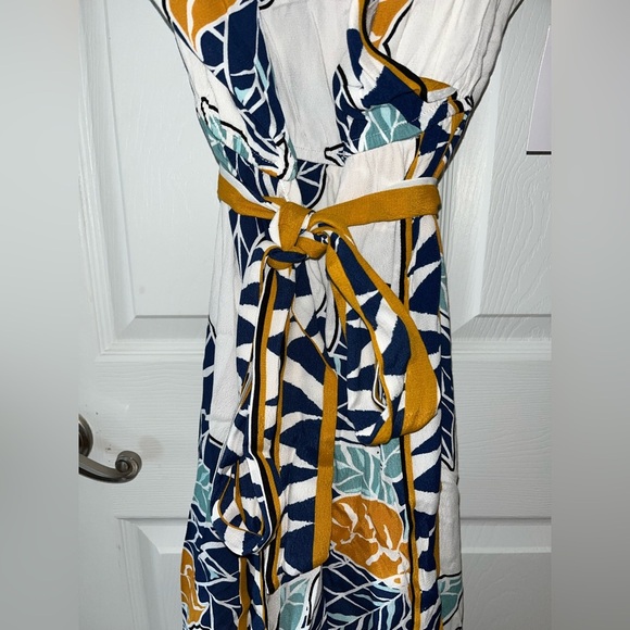 Nine West Asymmetrical Belted Dress in Blue and Yellow XL NWT - Picture 5 of 7